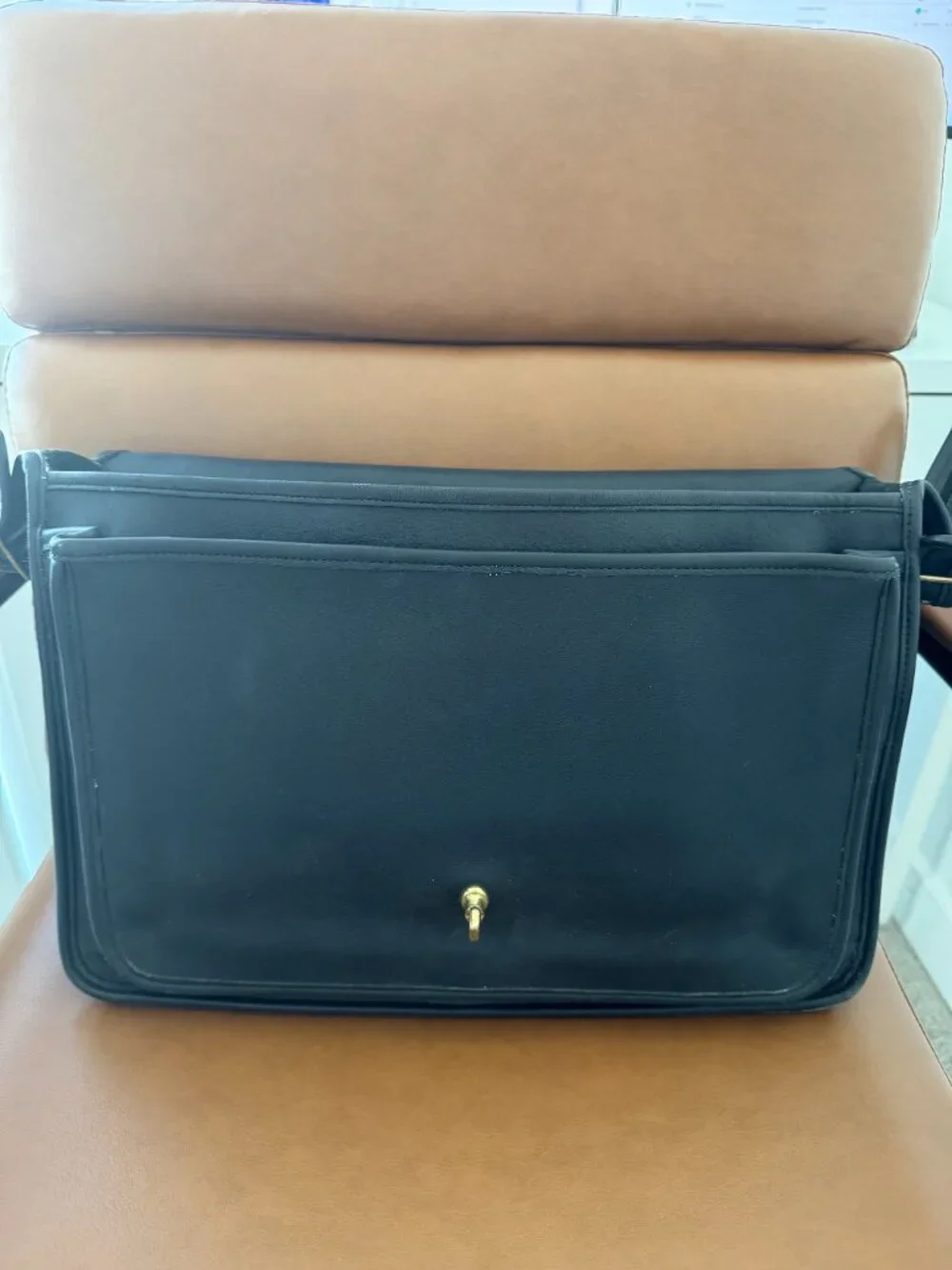 Coach Black Leather Laptop Bag with Gold Hardware